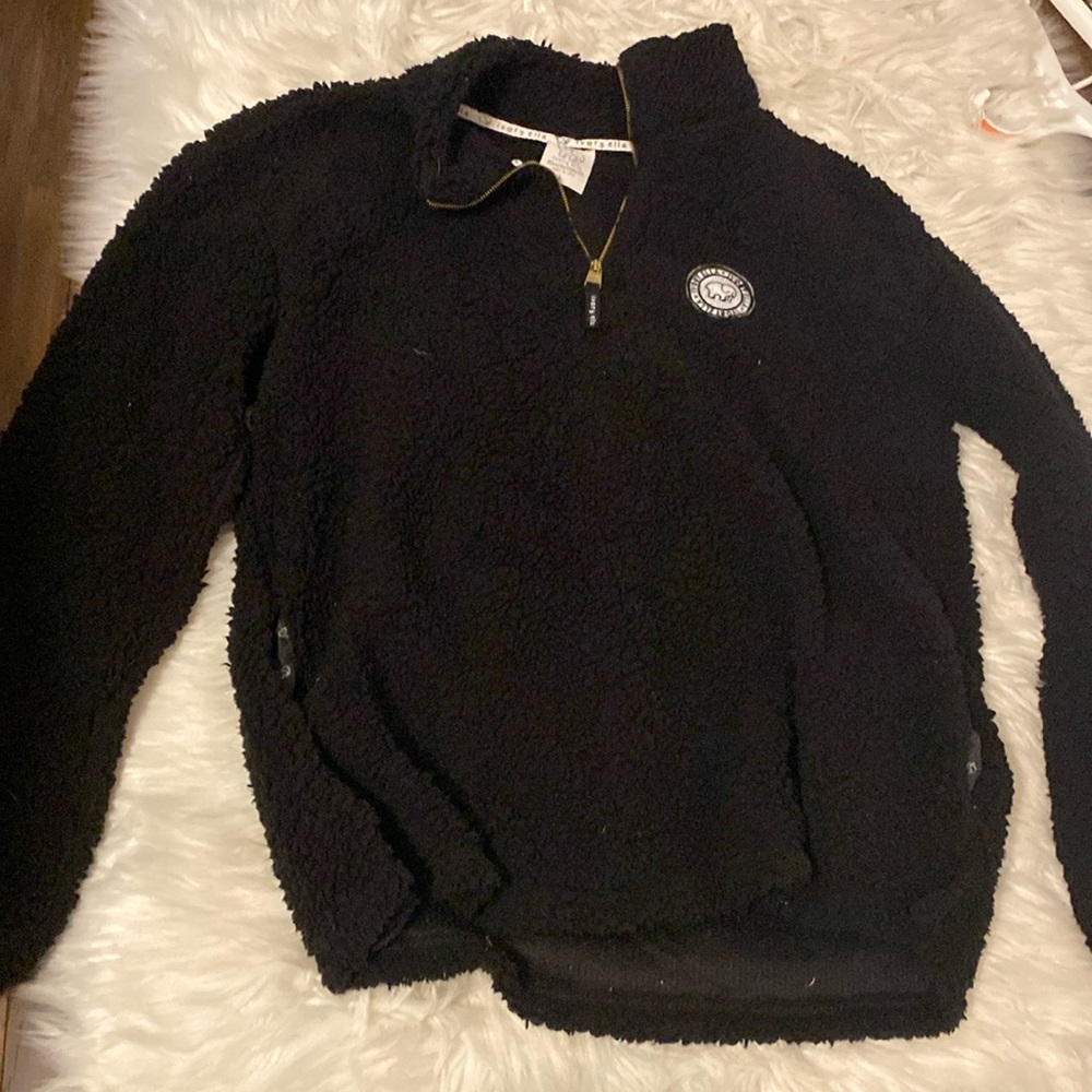 black fluffy ivory ella quarter zip